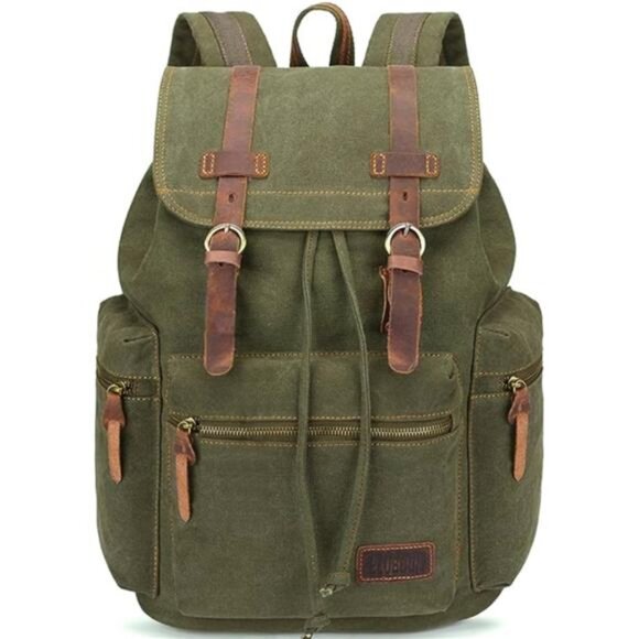 Other - Retro Backpack Leather Trim Casual Light Green